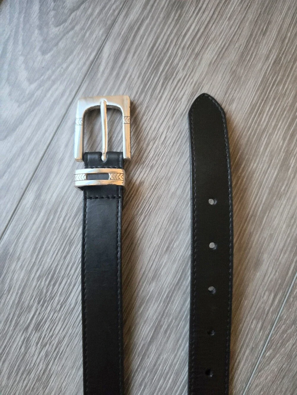 Amanda Smith Black Leather Belt Silver Western Buckle Engraved Boho USA Size XL